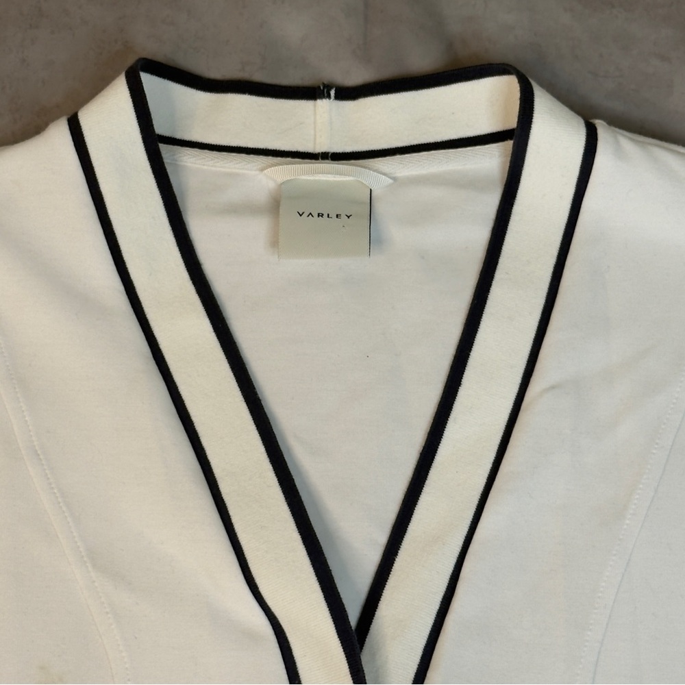 VARLEY Antonia Relaxed Button-Front Cardigan - Small - White/Navy - Picture 3 of 7